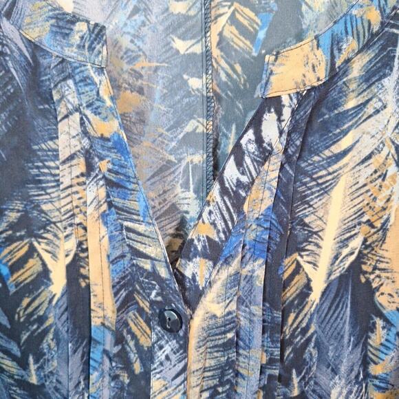 Catherines Blue Feather Print Button Up Blouse Long Sleeve Women Size 3X Boho - Picture 2 of 7